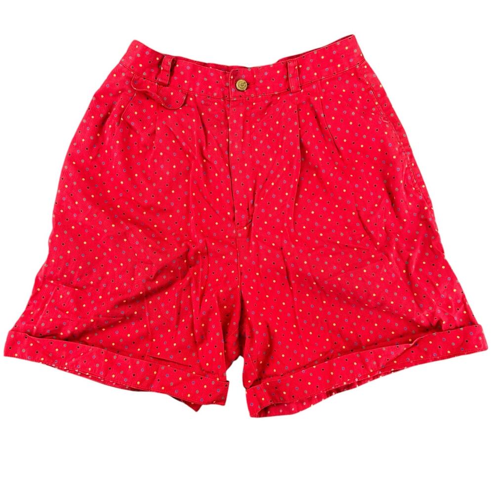Vintage LizSport Red Polka Dot Multicolor Mom Shorts High Waisted Size 8